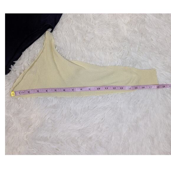 Wool Blend Cutout Color Block Deconstructed Sweater Blue and Yellow Small - Picture 13 of 14